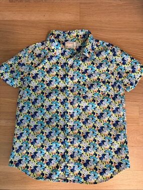 Crewcuts Floral Short-Sleeve Button-Down Shirt in Blue & Green Mix